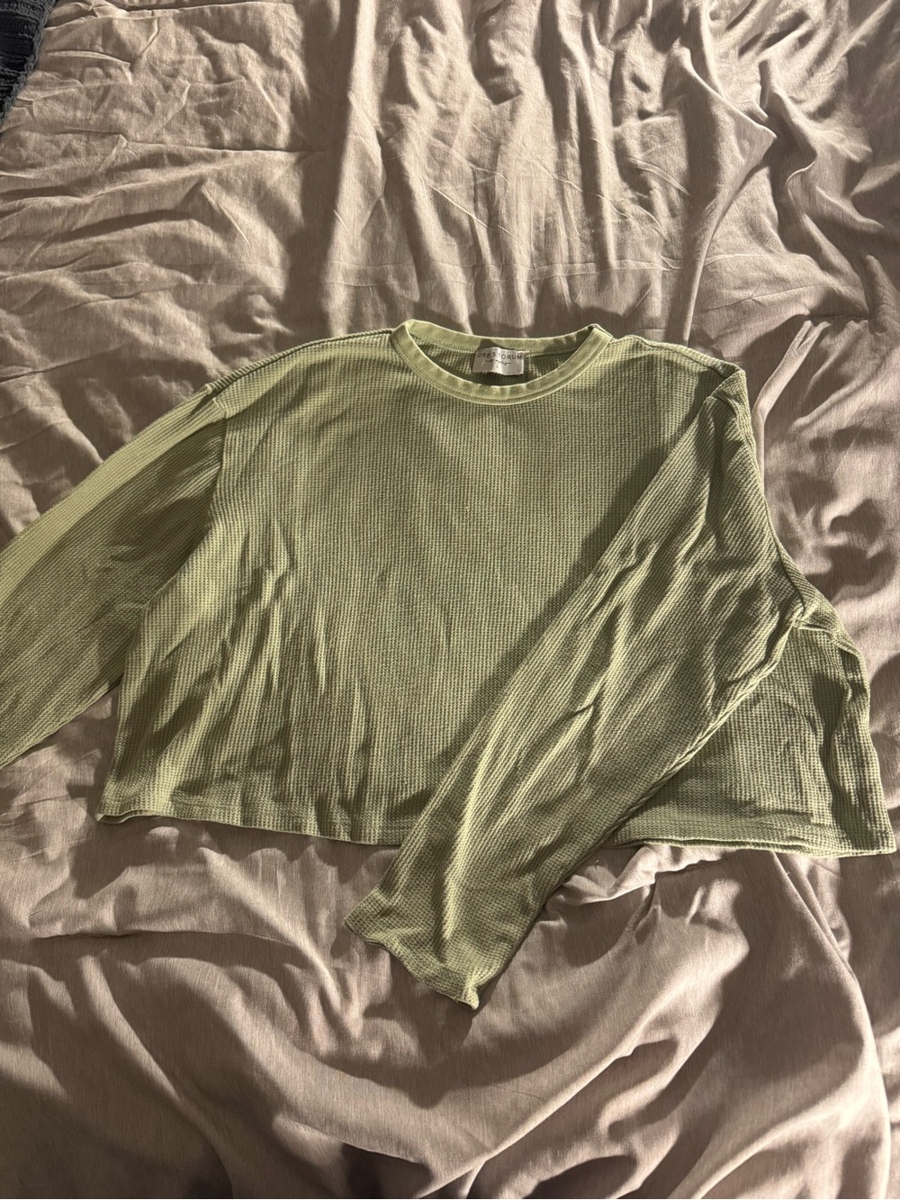 Dress Forum Light Sage Waffle-Knit Long Sleeve Crop Top